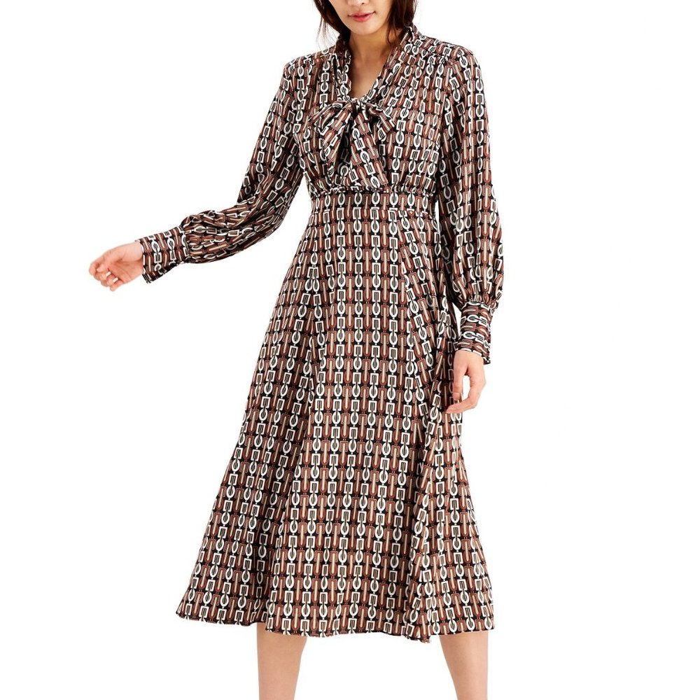 INC Chain Printed Tie Front Midi Dress